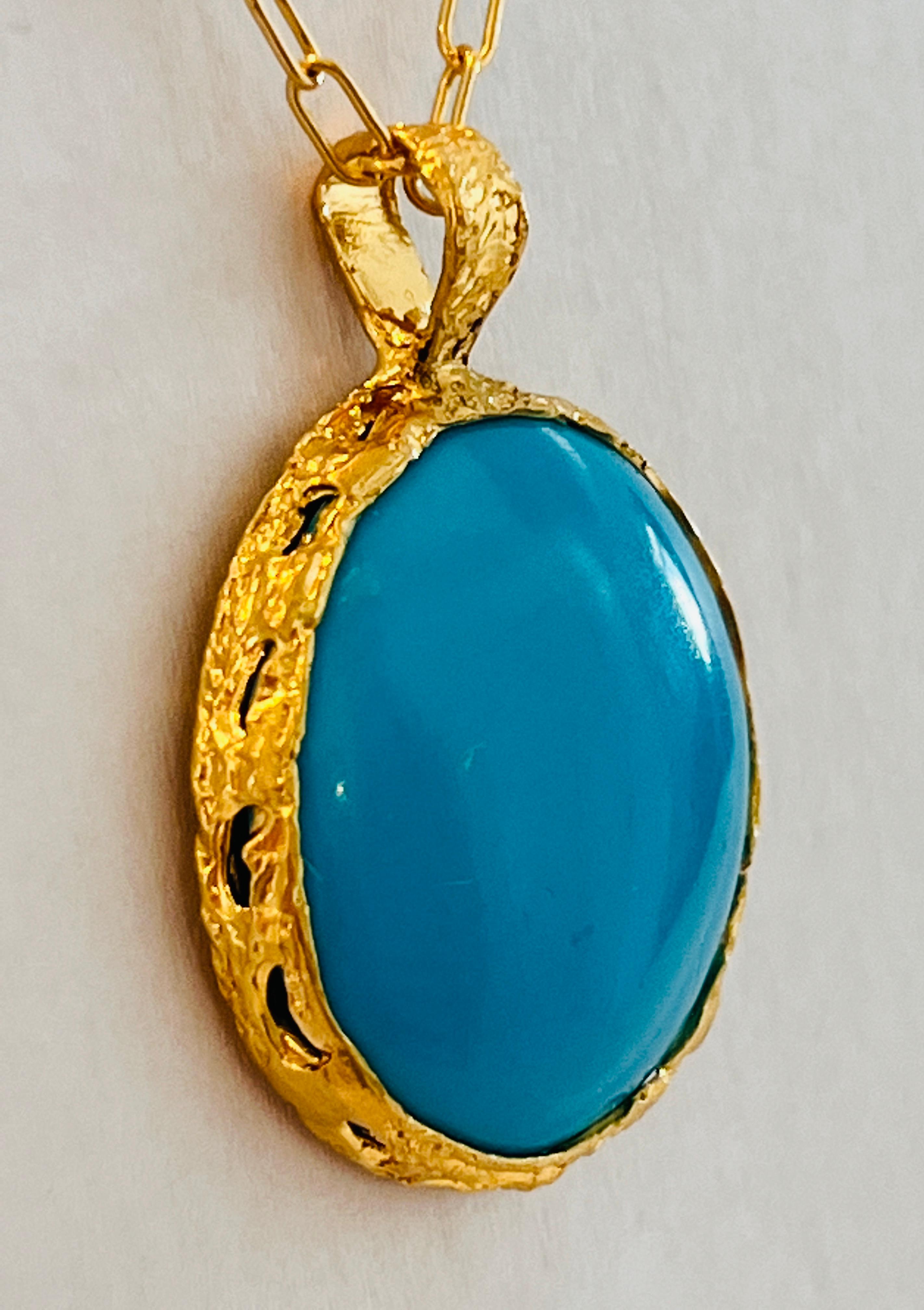 Artisan Turquoise Handmade Pendant in 22k Gold, by Tagili