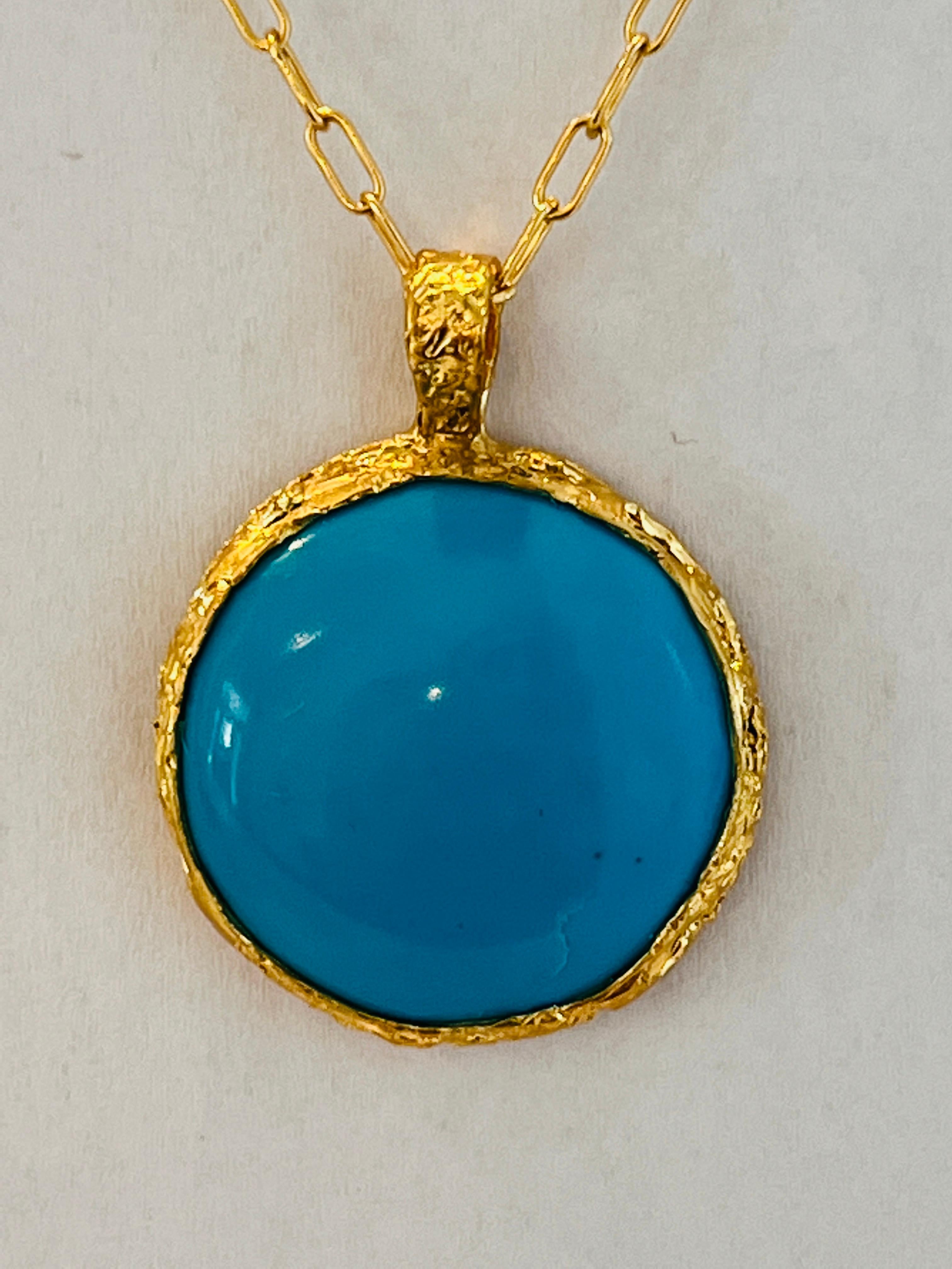 Women's Turquoise Handmade Pendant in 22k Gold, by Tagili