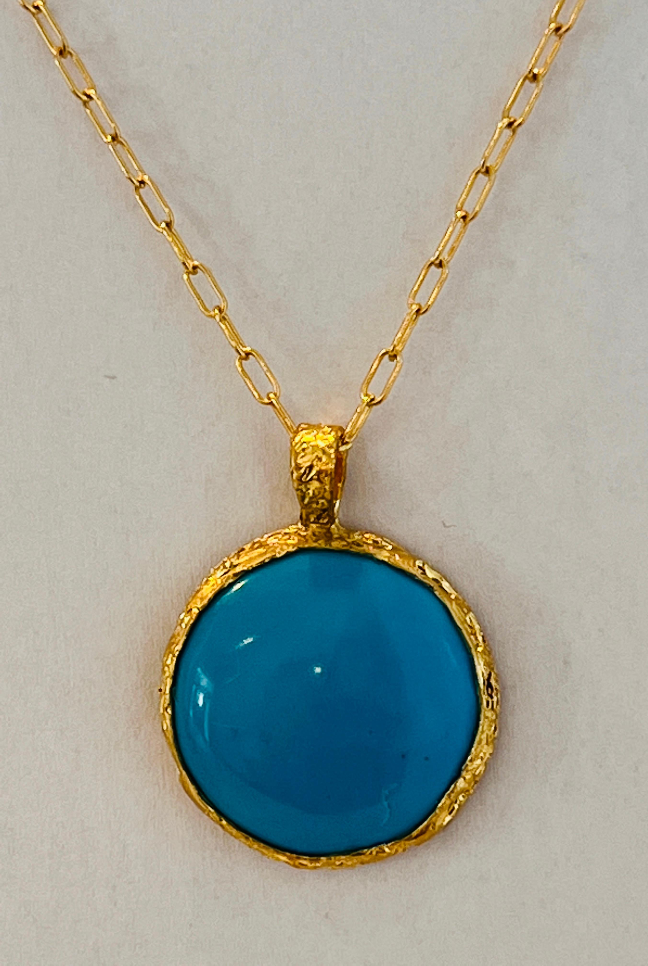Turquoise Handmade Pendant in 22k Gold, by Tagili 1