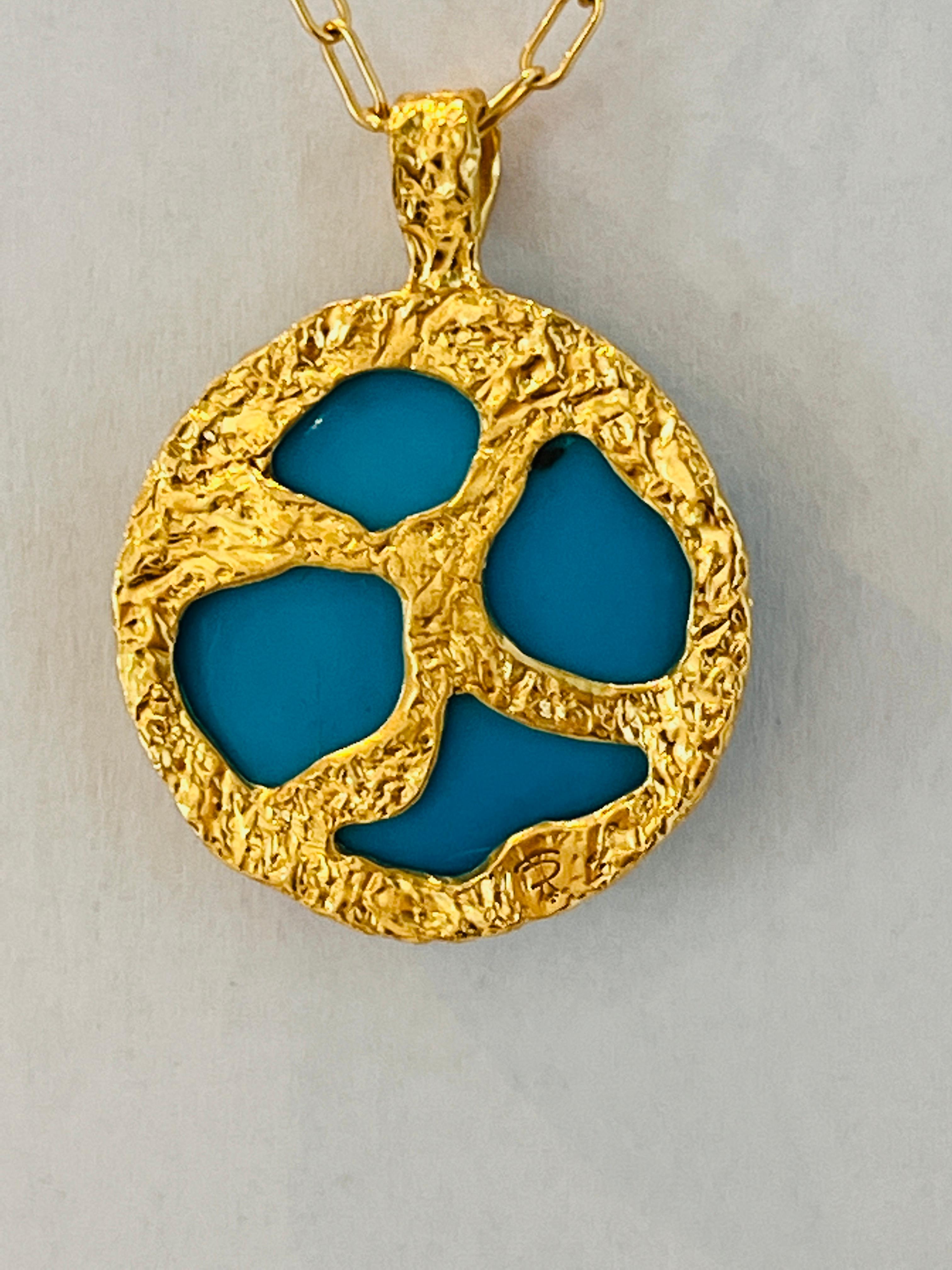 Turquoise Handmade Pendant in 22k Gold, by Tagili 2