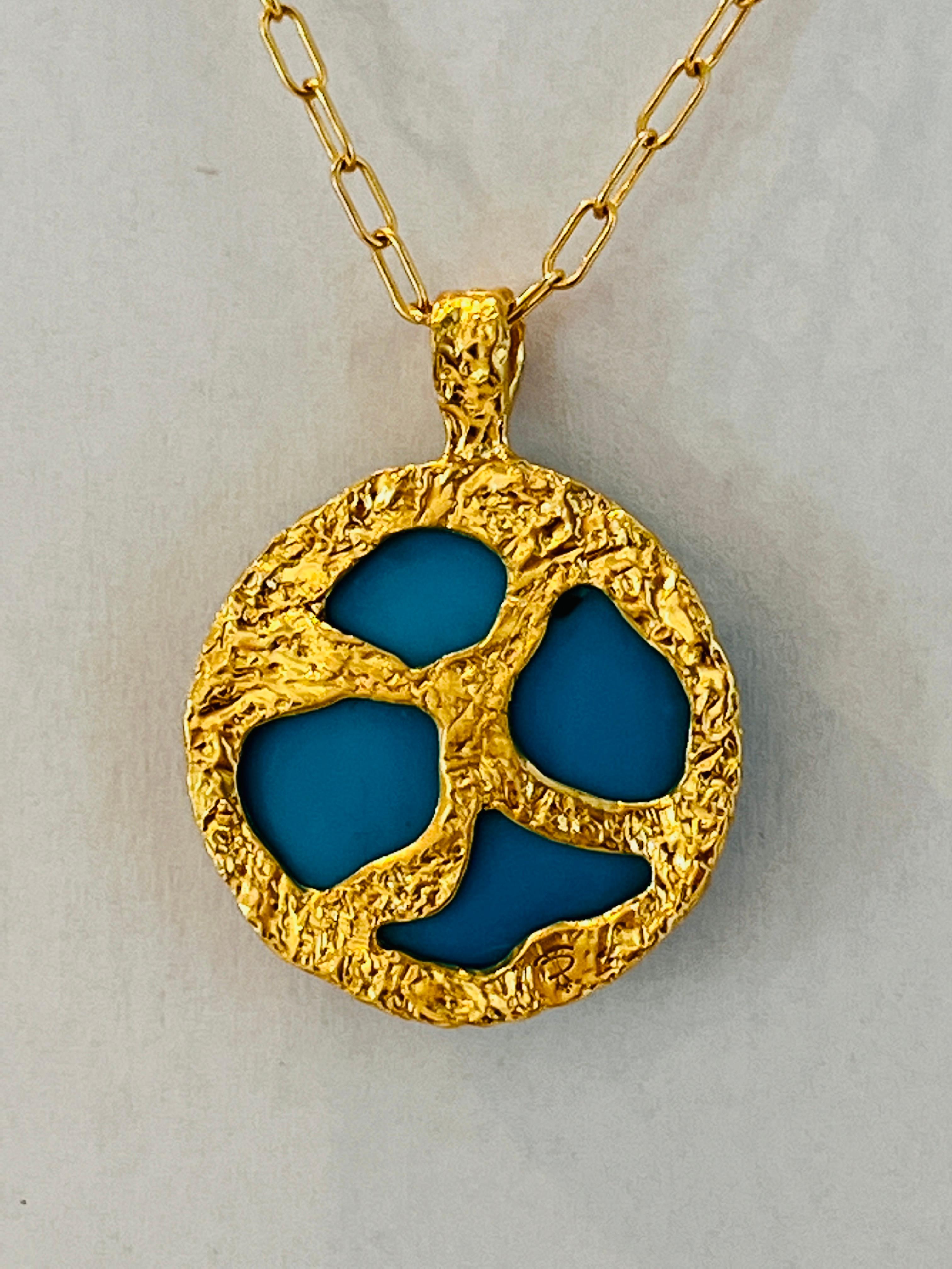 Turquoise Handmade Pendant in 22k Gold, by Tagili 3