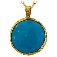 Turquoise Handmade Pendant in 22k Gold, by Tagili