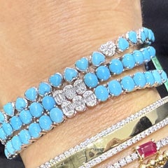 Turquoise Heart & Diamond 14K (or 18k upon request) White Gold Tennis Bracelet
