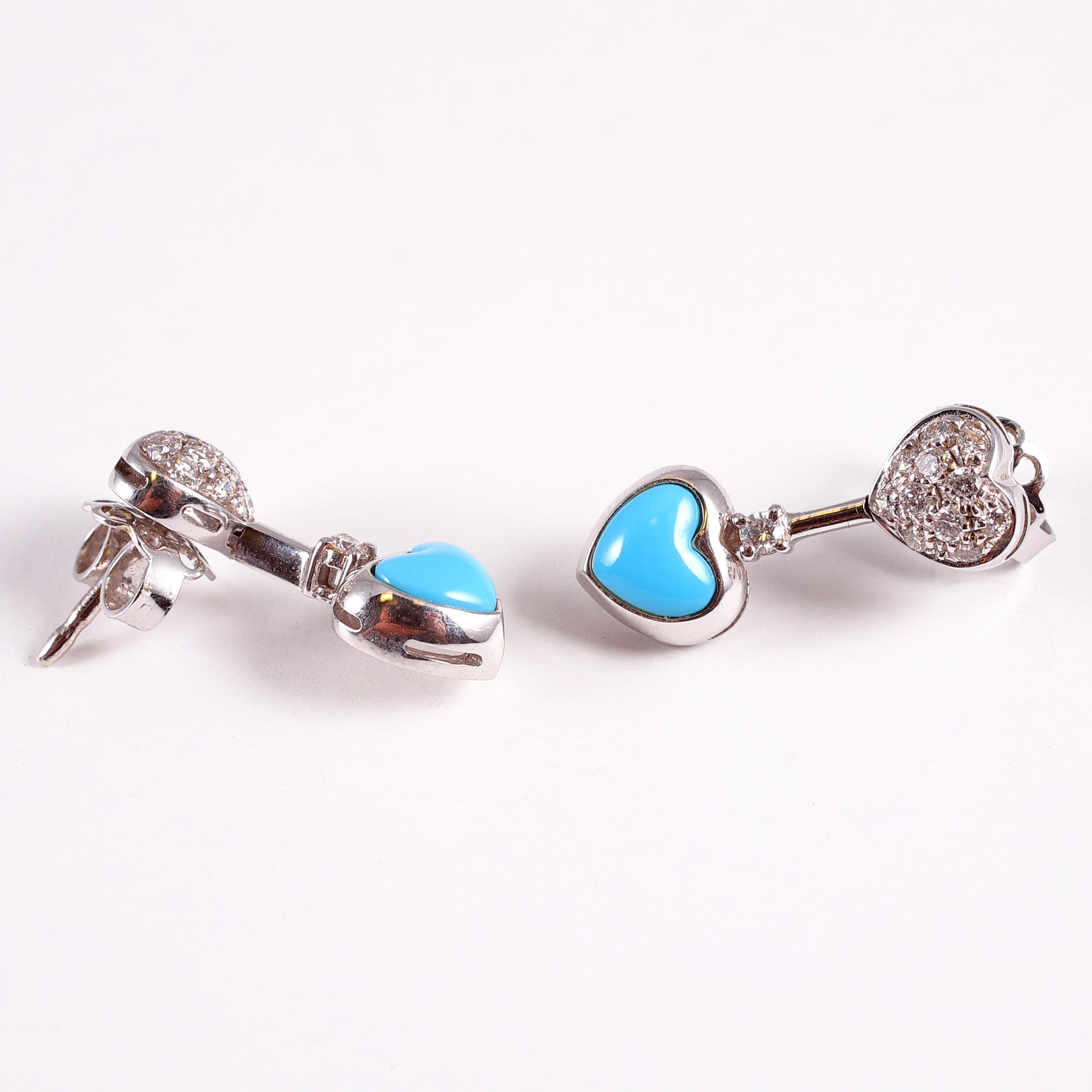  Boucles d'oreilles cœur en turquoise et diamants Unisexe 