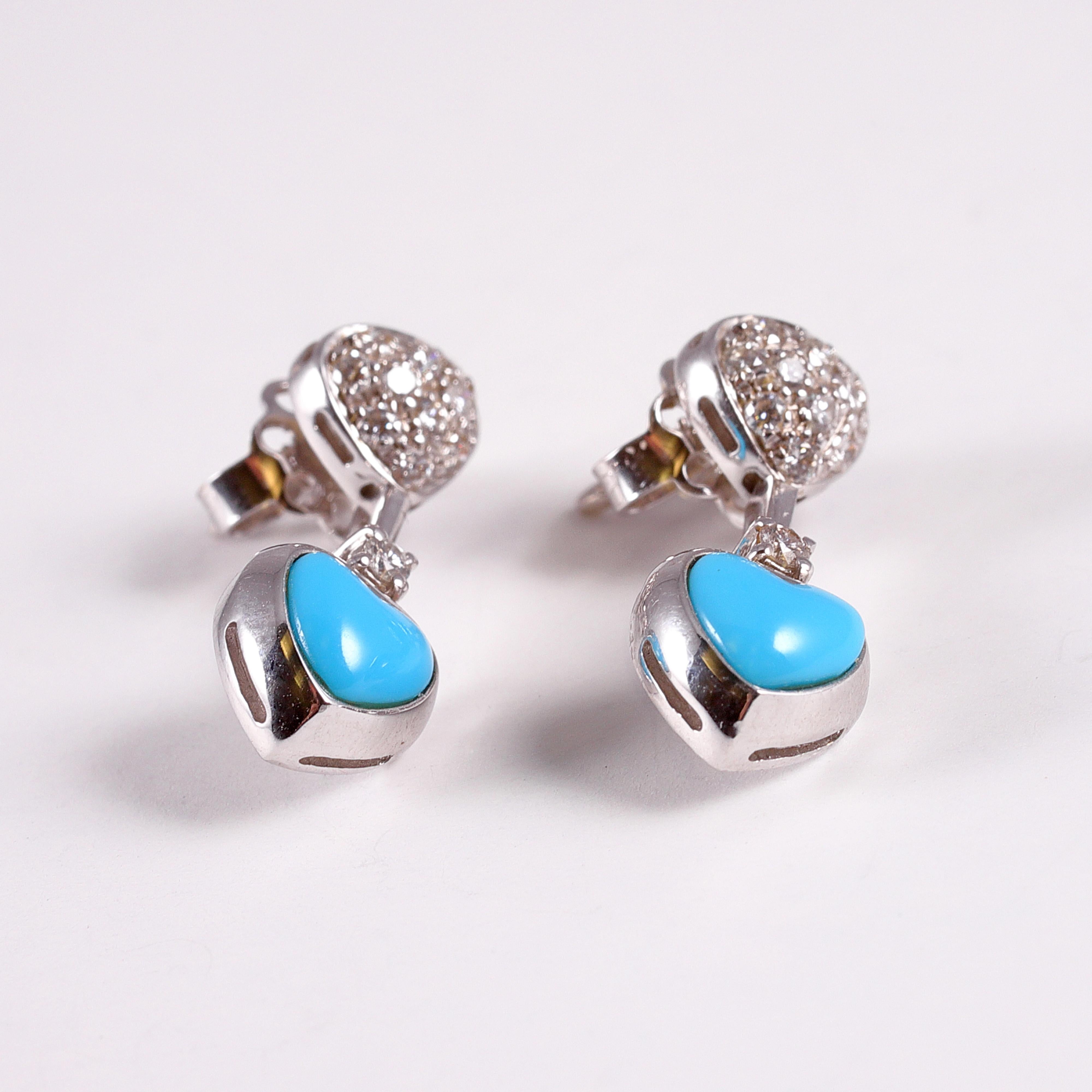 Boucles d'oreilles cœur en turquoise et diamants 2