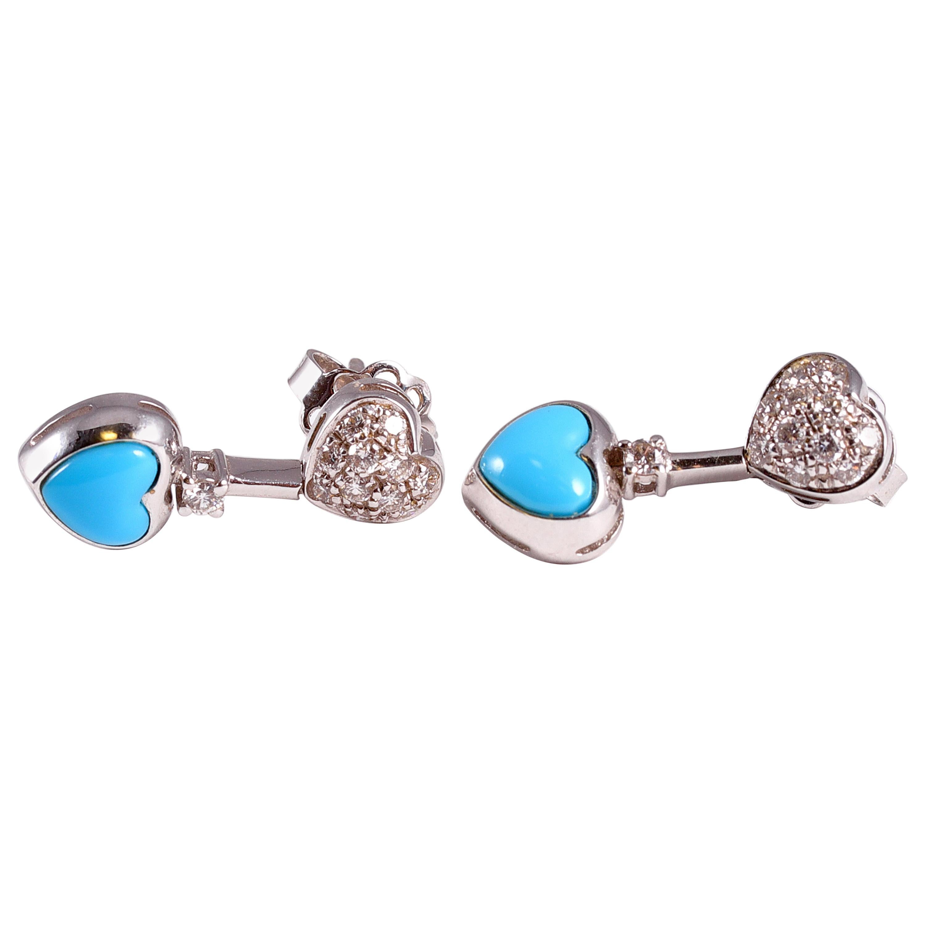Turquoise Heart Diamond Earrings