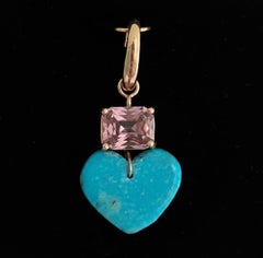 Turquoise Heart Pendant with Pink Tourmaline & 14k Gold