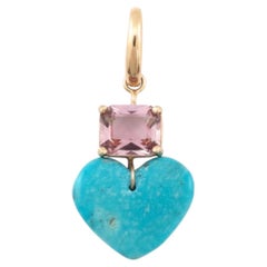 Turquoise Heart Pendant with Pink Tourmaline & 14k Gold