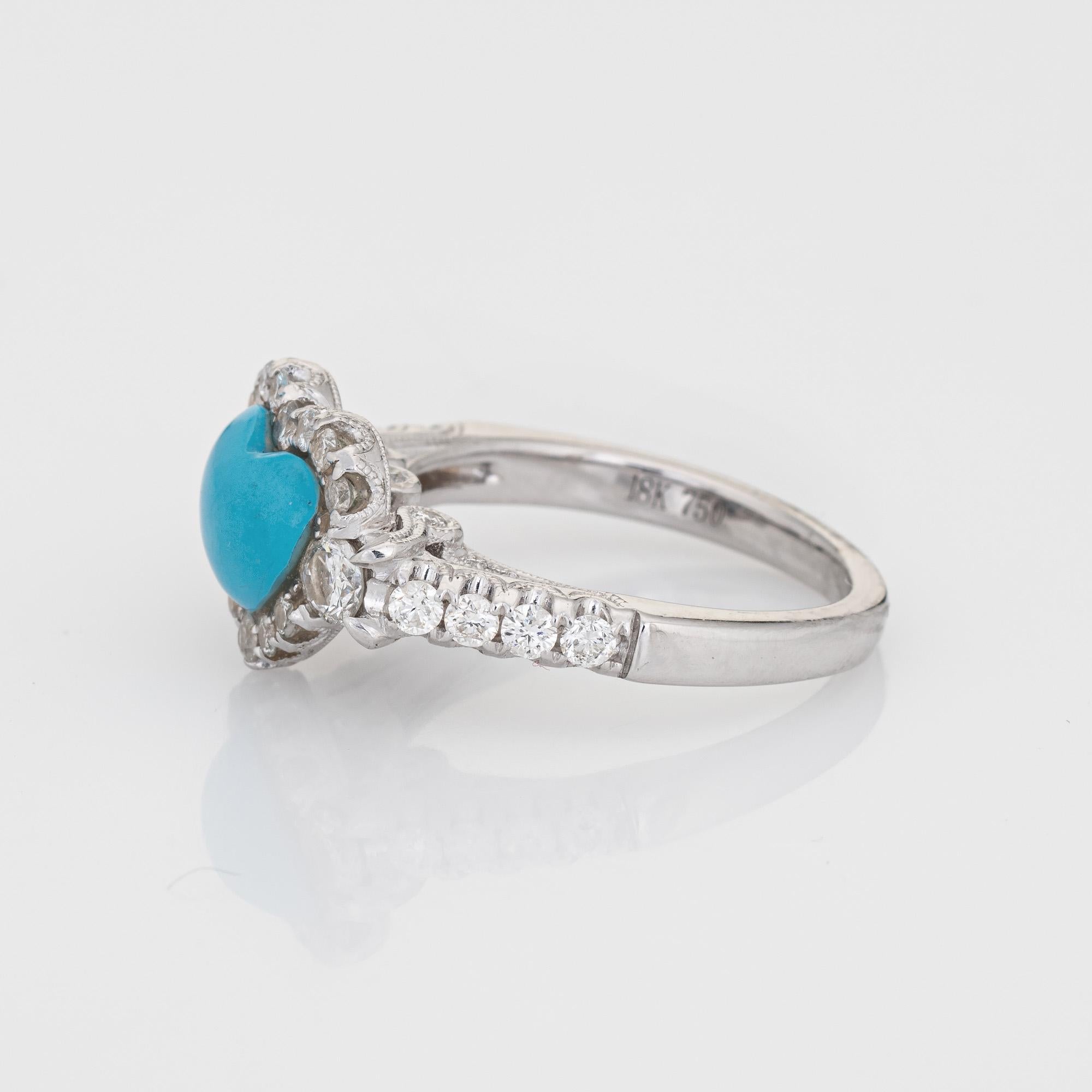 Modern Turquoise Heart Ring 1ct Diamond Estate 18k White Gold Fine Love Jewelry