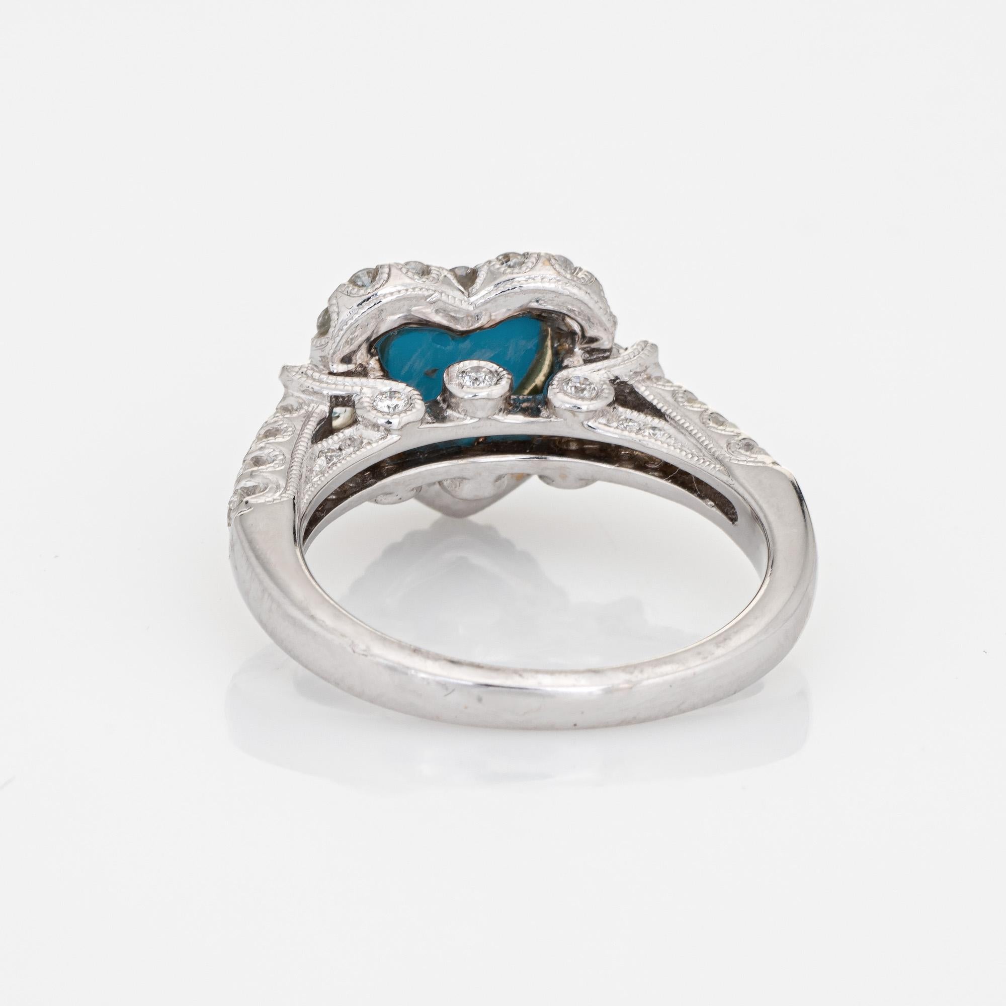 Heart Cut Turquoise Heart Ring 1ct Diamond Estate 18k White Gold Fine Love Jewelry