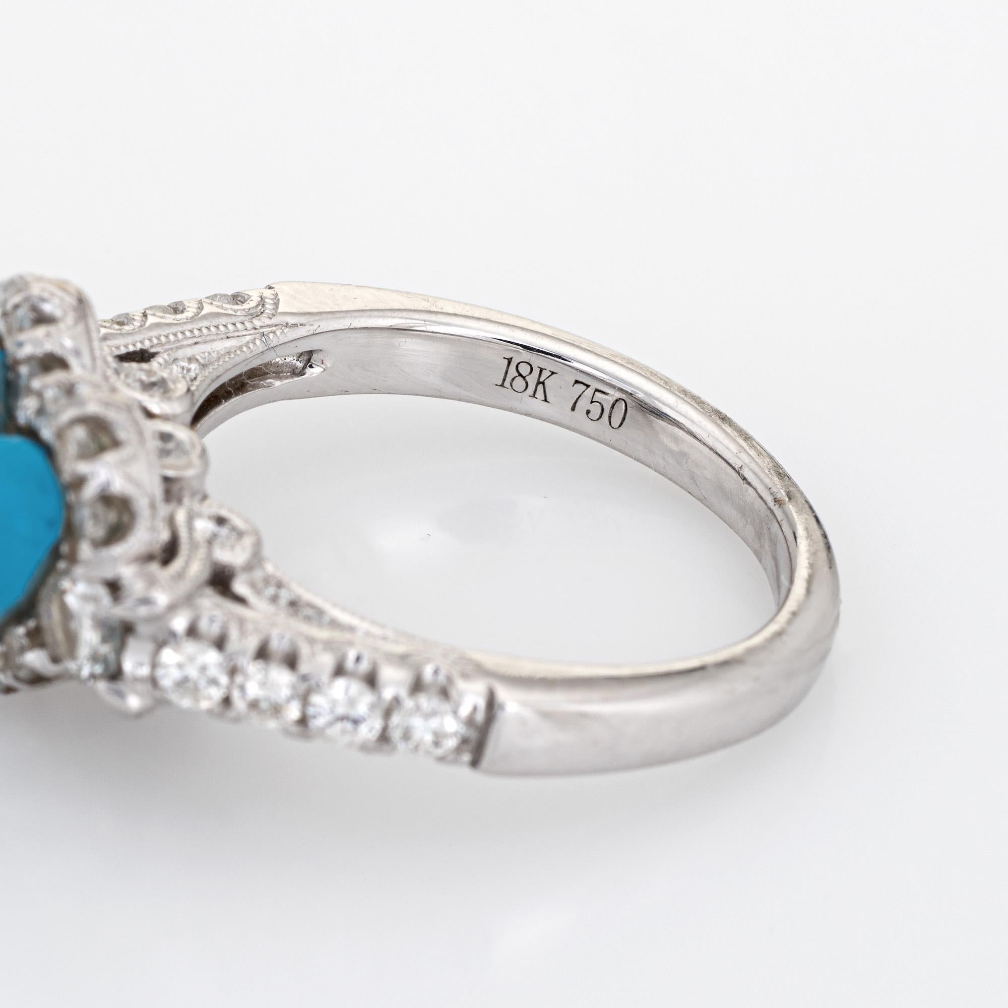 Women's Turquoise Heart Ring 1ct Diamond Estate 18k White Gold Fine Love Jewelry