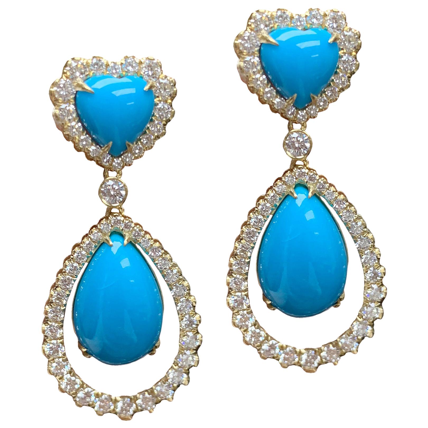 Goshwara Turquoise Heart Shape And Diamond Earrings