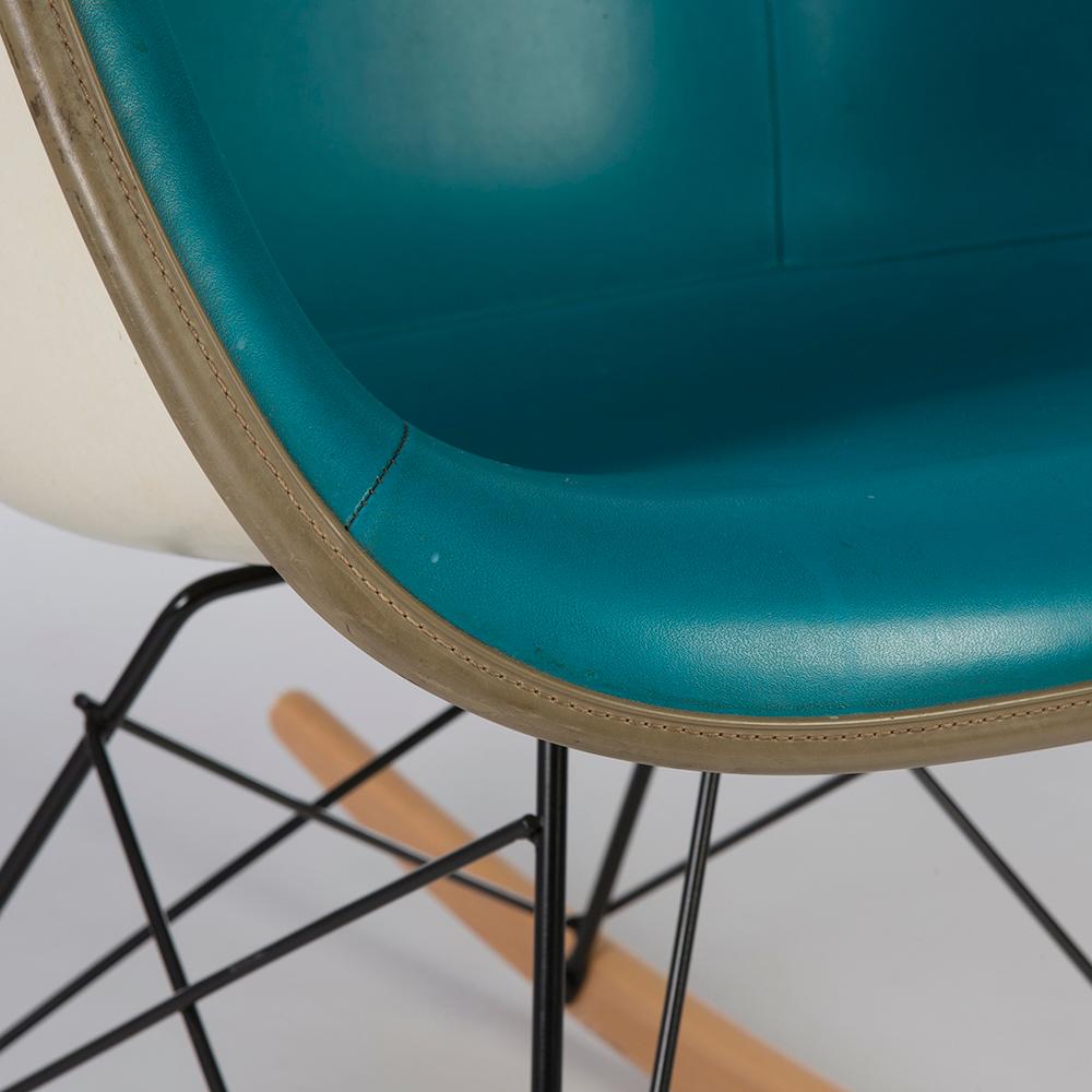 Turquoise Herman Miller Eames Upholstered Rar Rocking Arm Shell Chair In Good Condition In Loughborough, Leicester