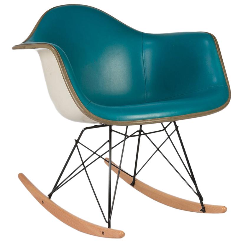 Turquoise Herman Miller Eames Upholstered Rar Rocking Arm Shell Chair