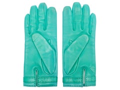 Turquoise Hermes Leather Gloves Size 7.5
