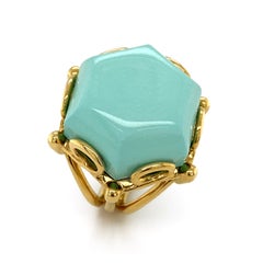 Turquoise Hexagon 18K Yellow Gold Ring