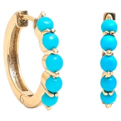 Turquoise Hoop Earrings in 14K Yellow Gold