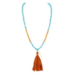 Turquoise Howlite and Citrine Mala / Prayer / Meditation Necklace in 18 Karat YG