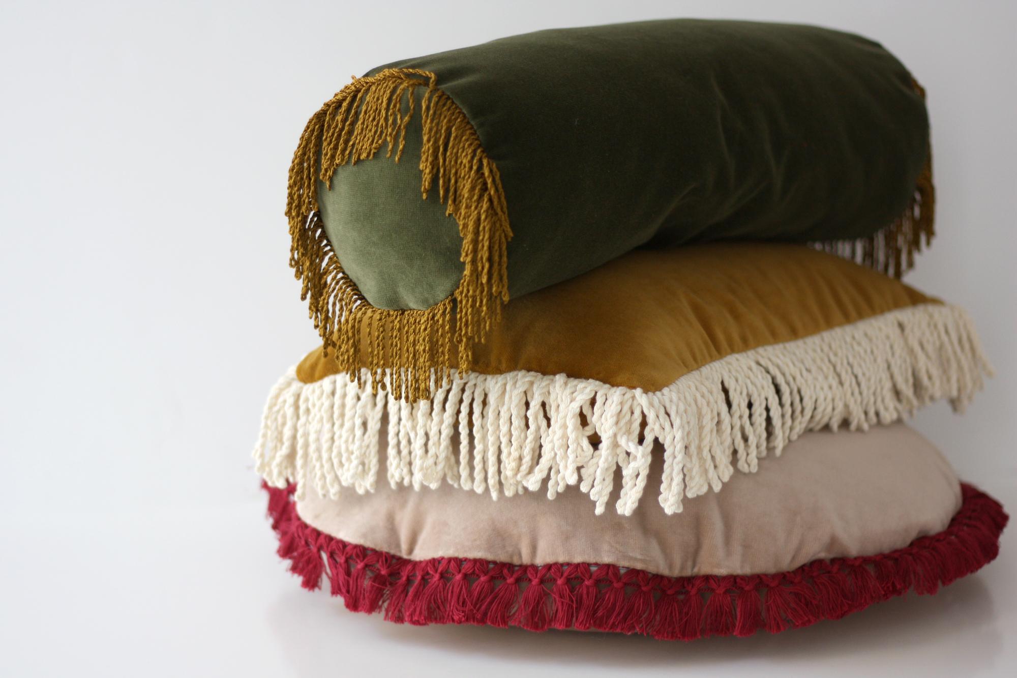 Modern Turquoise II Black Velvet Deluxe Handmade Bolster Cushion For Sale