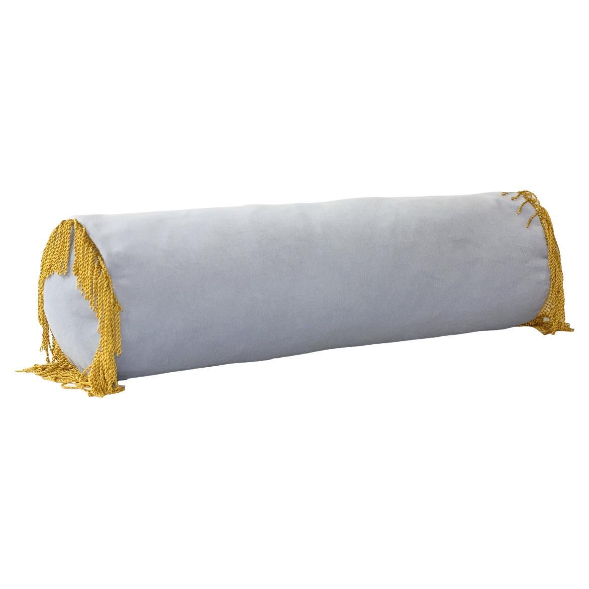 Coussin traversin Deluxe fait main turquoise II bleu velours en vente