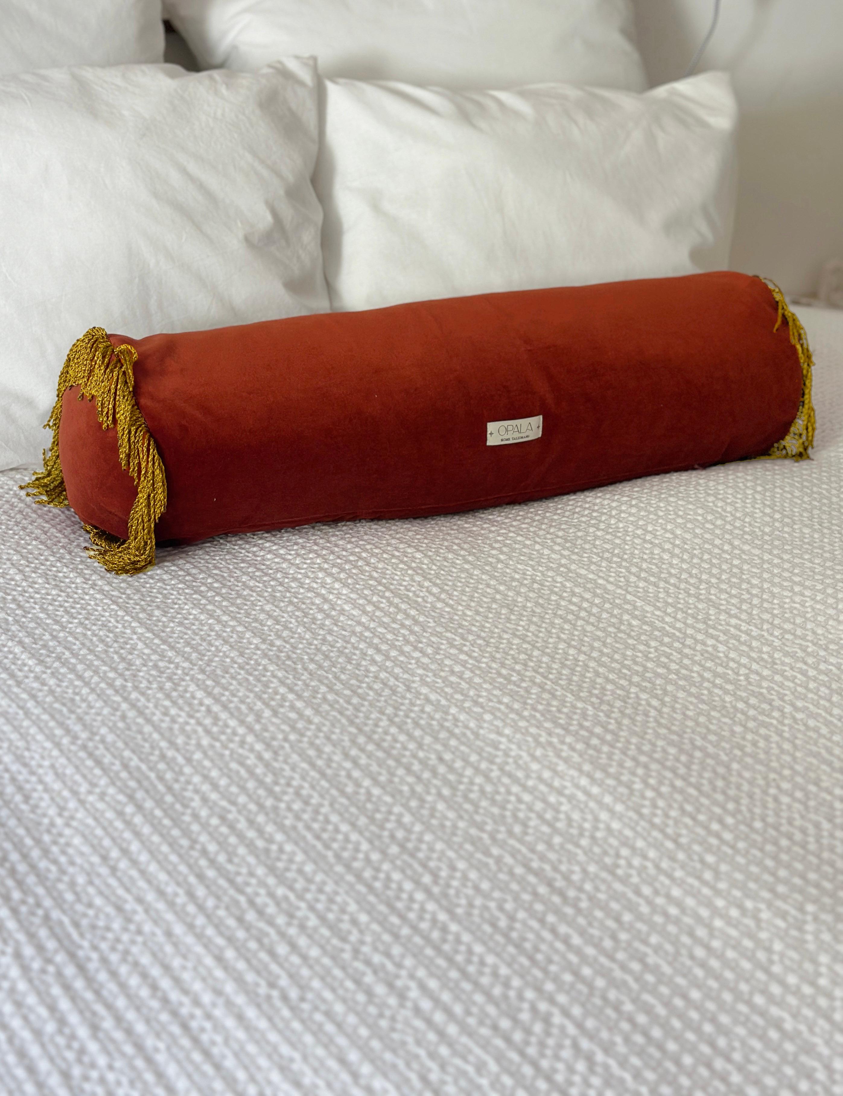 Portugais Coussin traversin Deluxe fait main turquoise II rose velours en vente