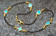 Turquoise Inlay, 14k Gold and Oxidized Sterling Silver Cable Chain Necklace