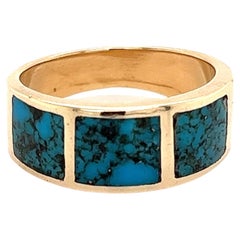 Turquoise Inlay Half Eternity Gold Band Ring 
