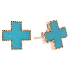 Turquoise Inlay Heirloom Studs 14k Yellow Gold