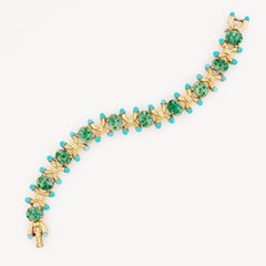 Turquoise & Jade Gilded Link Bracelet By Jomaz, 1970s