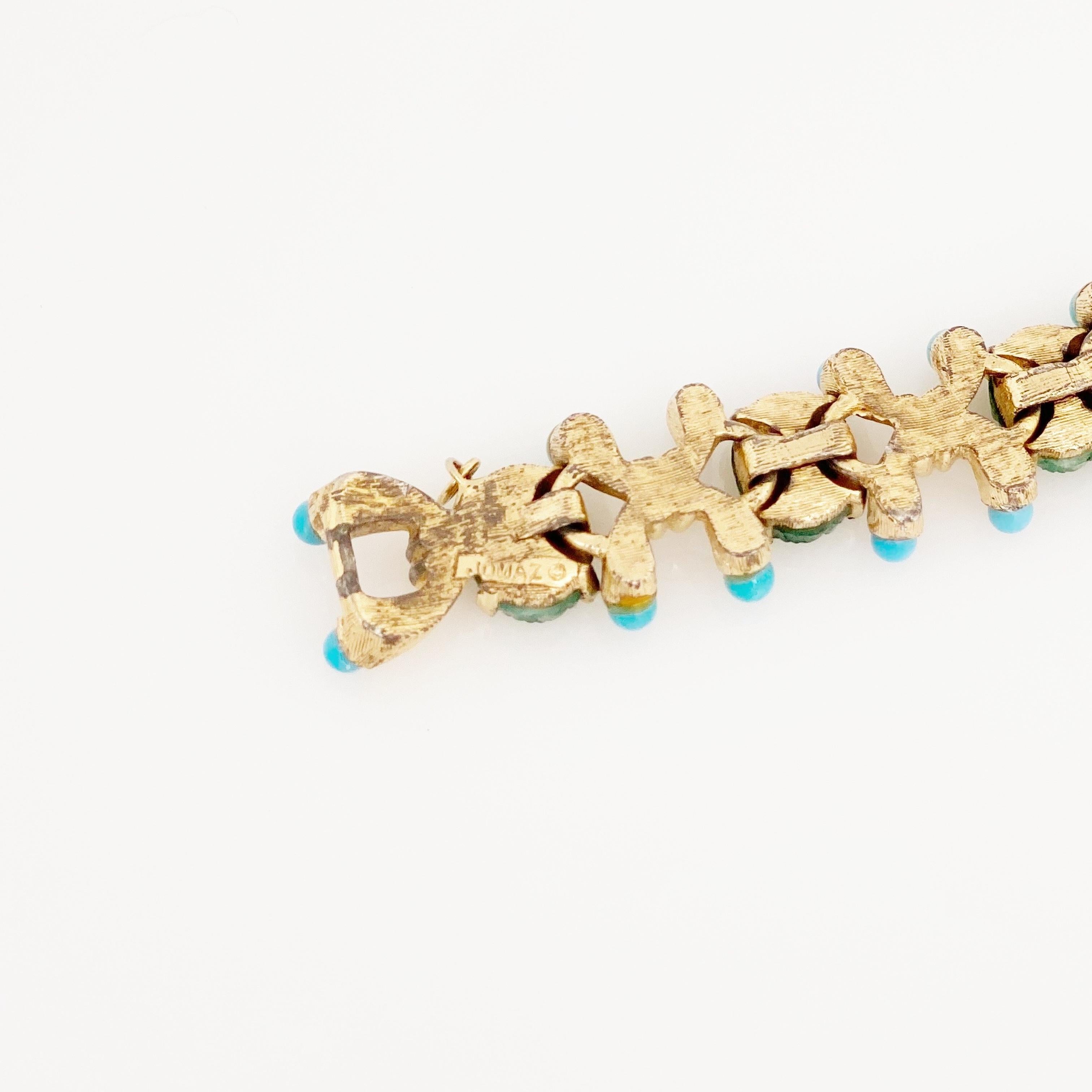 Turquoise & Jade Gilded Link Bracelet By Jomaz, 1970s 1