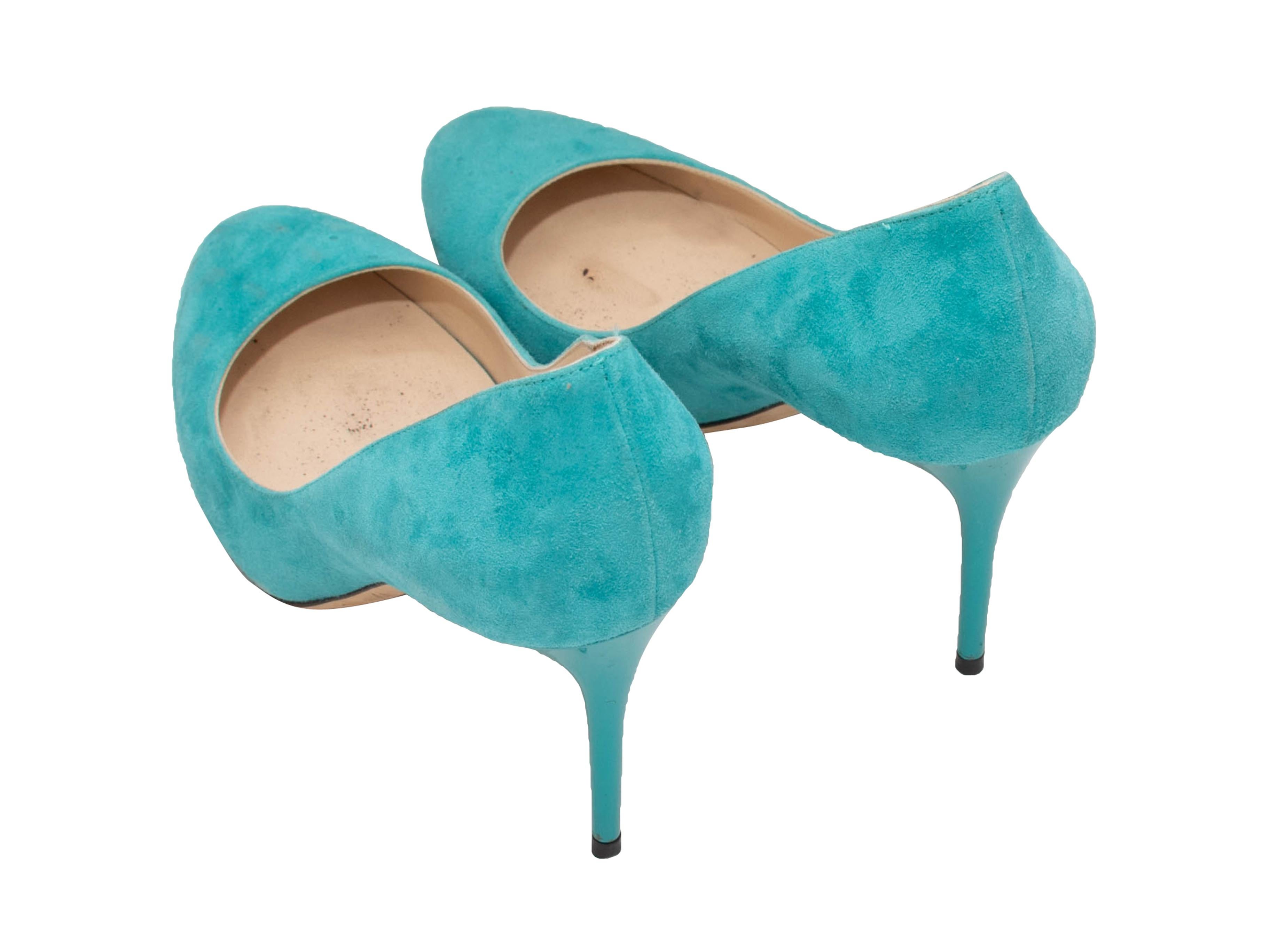 Turquoise Jimmy Choo Esme Suede Pumps Size 6.5 In Good Condition For Sale In New York, NY