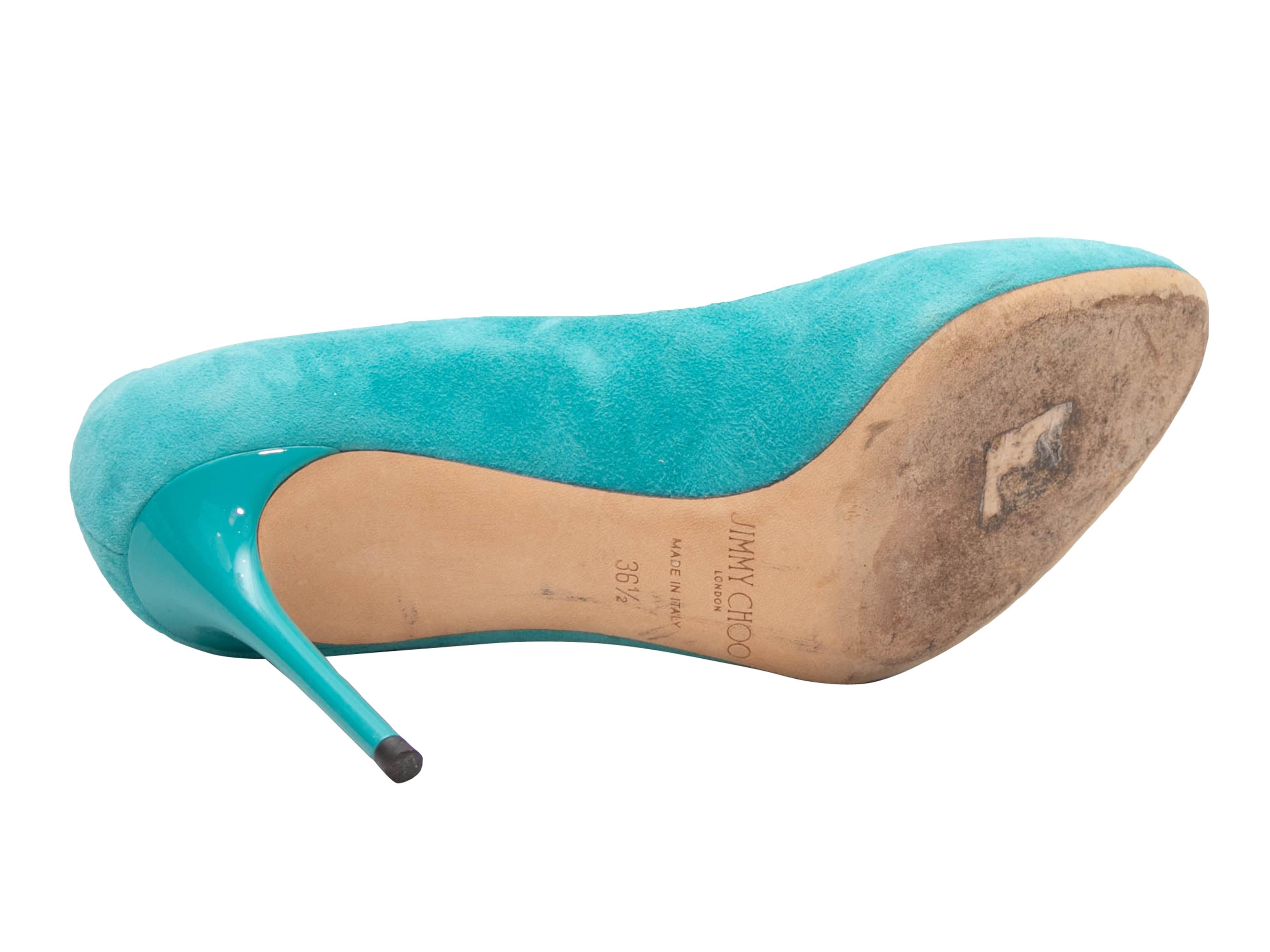 Turquoise Jimmy Choo Esme Suede Pumps Size 6.5 For Sale 1