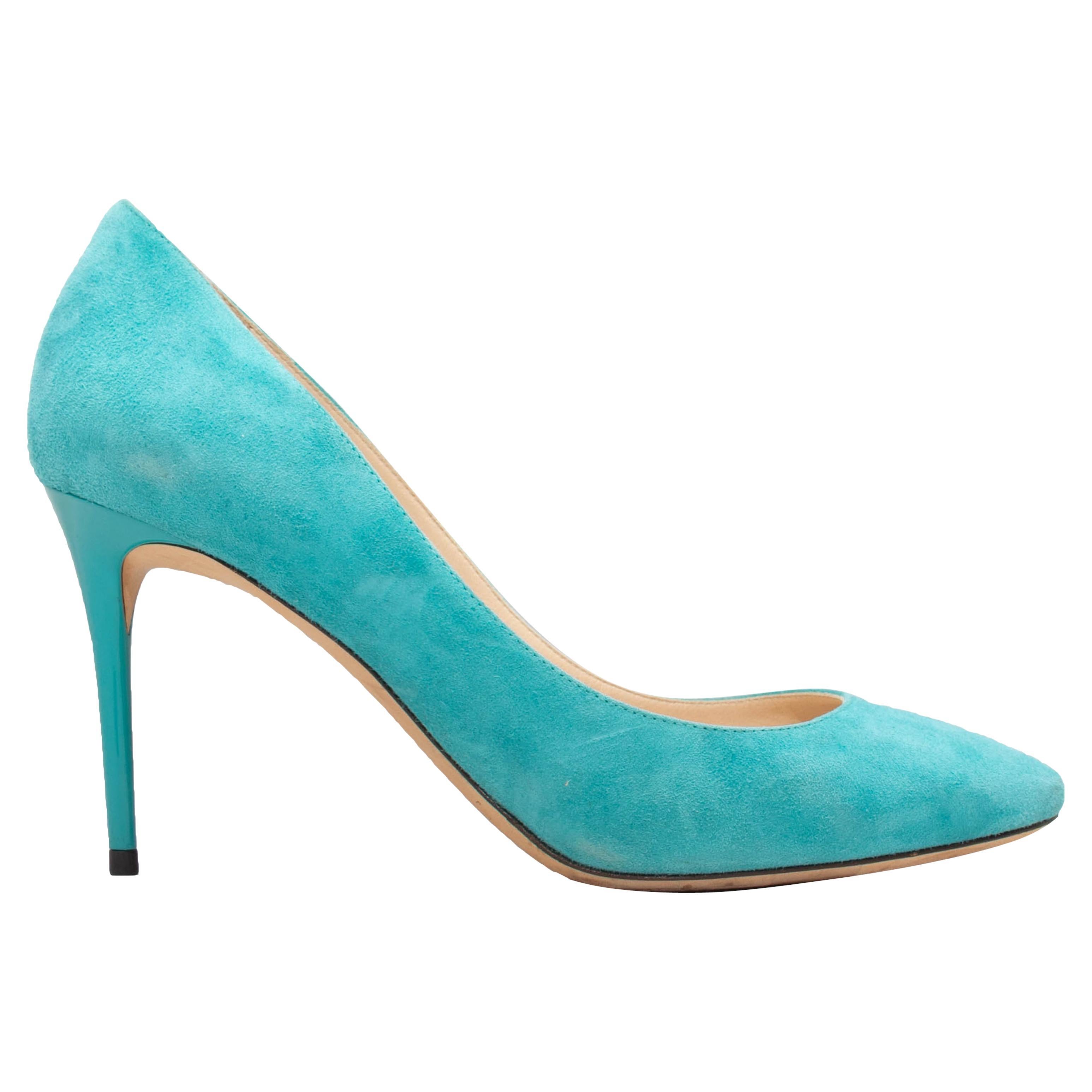 Turquoise Jimmy Choo Esme Suede Pumps Size 6.5 For Sale