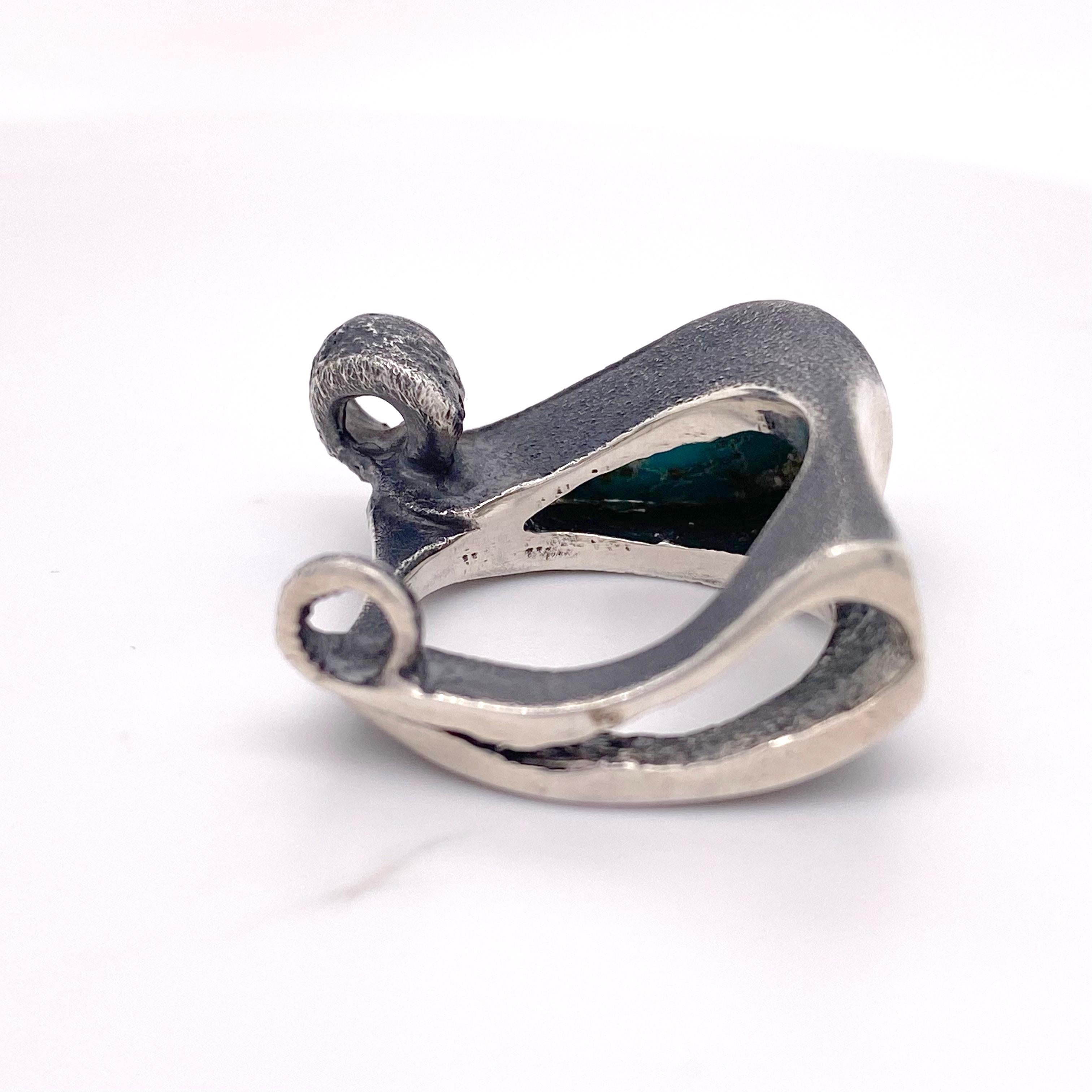 Pear Cut Turquoise Knuckle Ring, Asymmetrical Mixed Metal Ring Pear NaturalTurquoise Ring For Sale