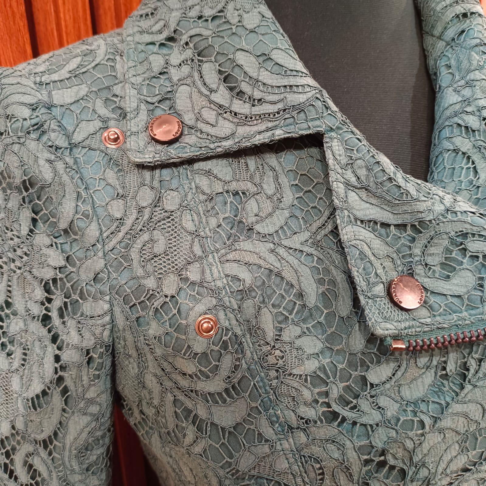 Turquoise Lace Burberry Biker Jacket For Sale 7