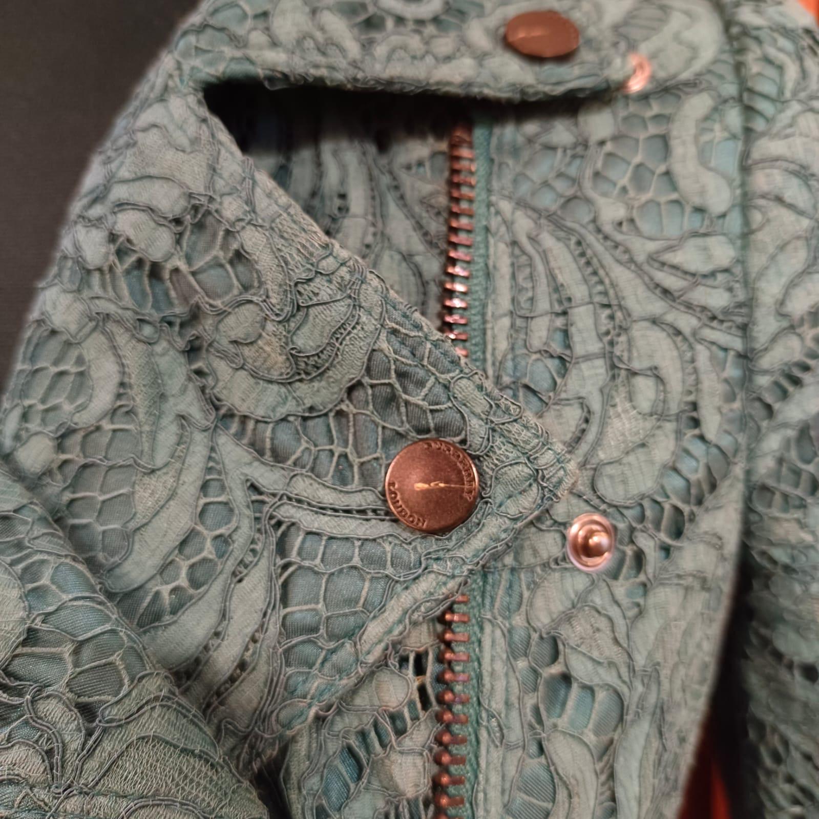 Turquoise Lace Burberry Biker Jacket For Sale 11