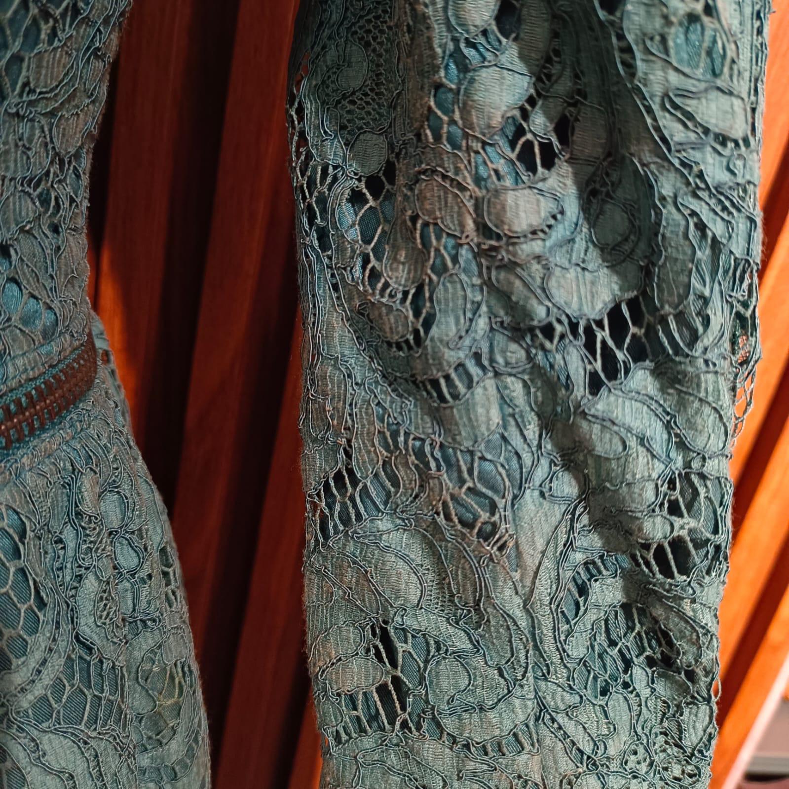Turquoise Lace Burberry Biker Jacket For Sale 12