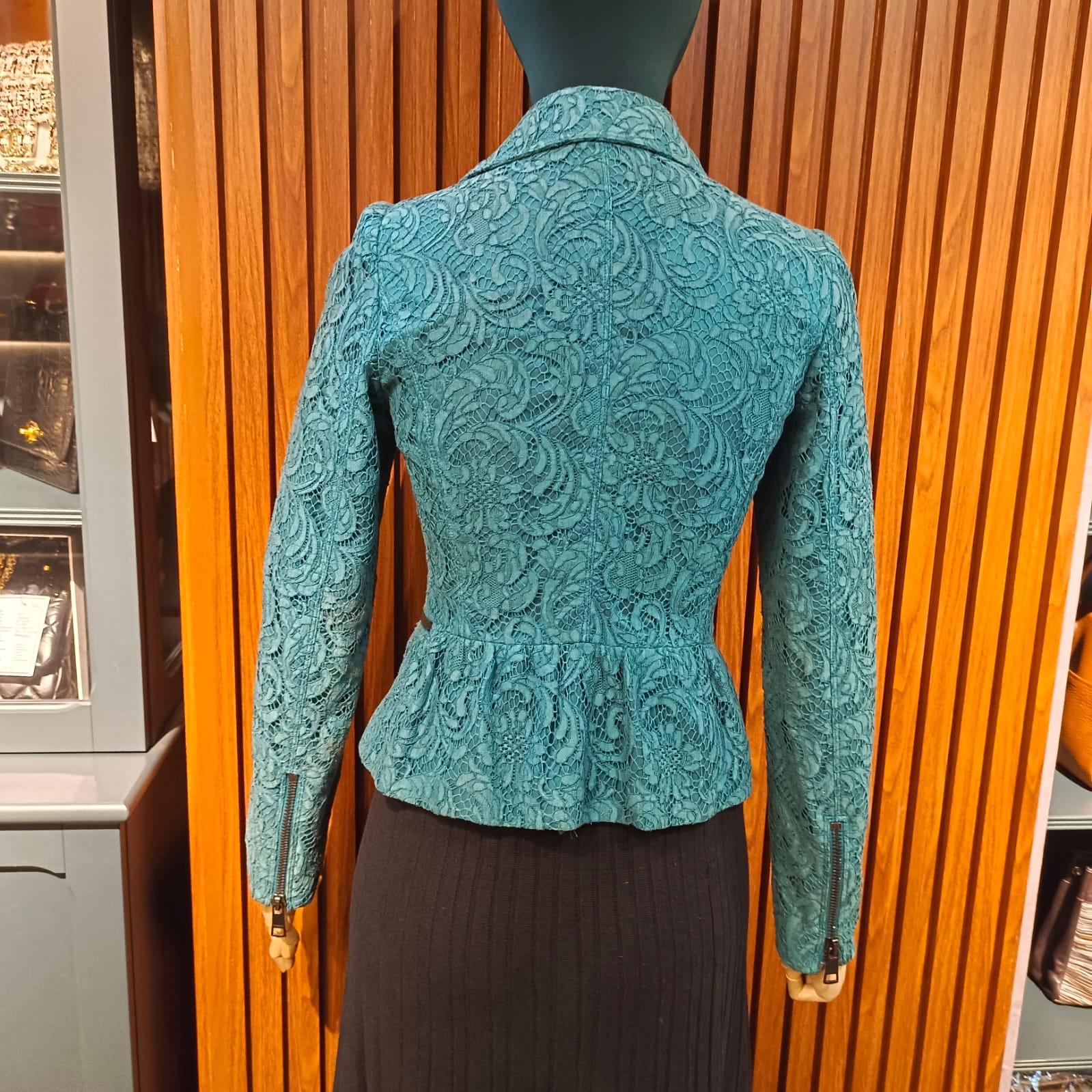 Blue Turquoise Lace Burberry Biker Jacket For Sale