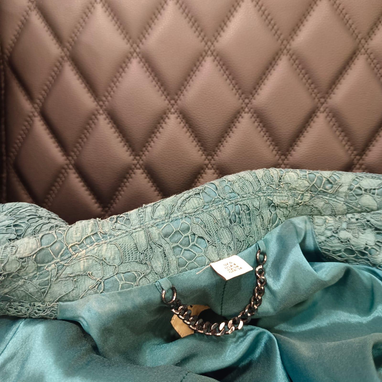Turquoise Lace Burberry Biker Jacket For Sale 3