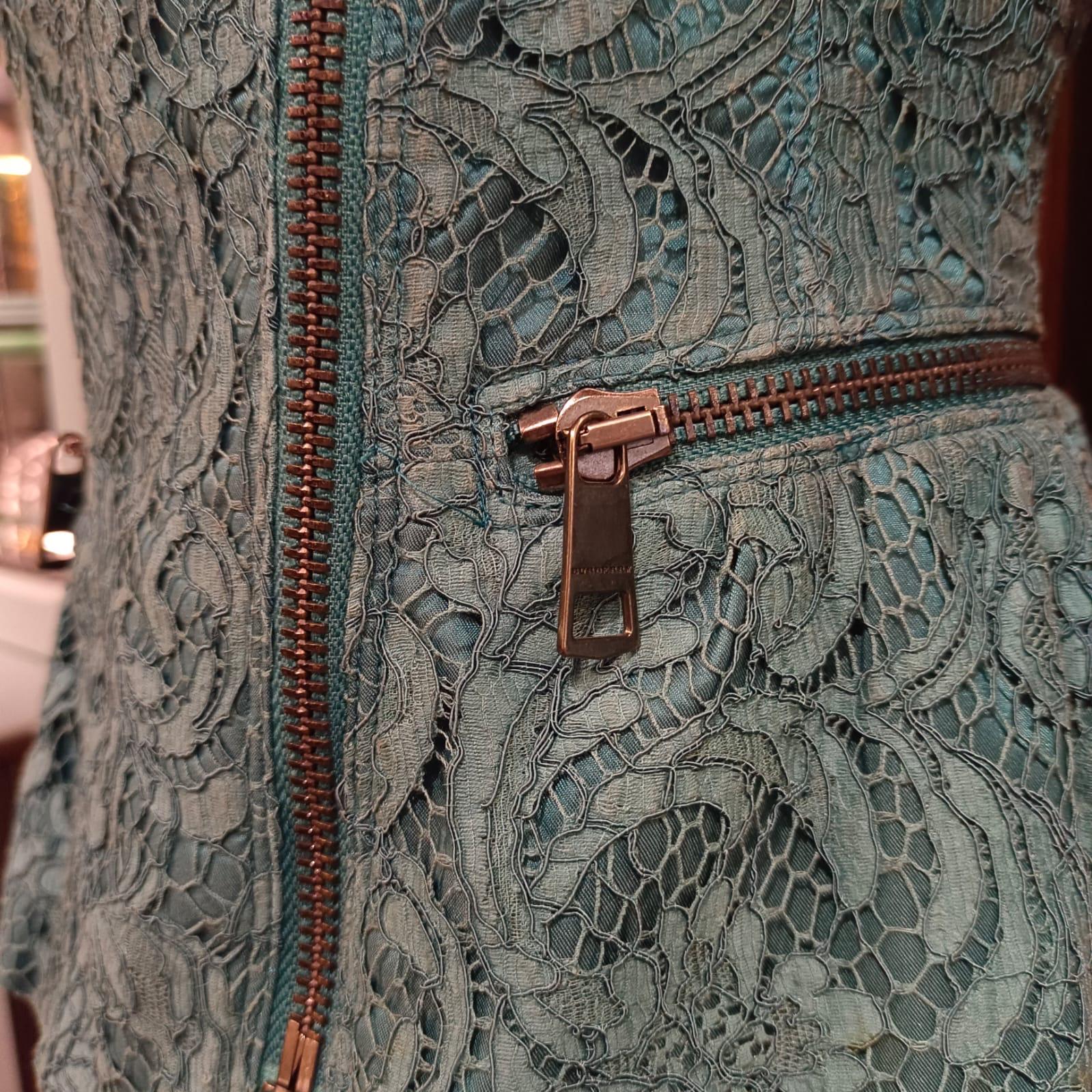 Turquoise Lace Burberry Biker Jacket For Sale 4