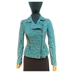 Giacca biker Burberry in pizzo turchese