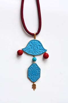 Turquoise Lacquer 18 Karat Gold Pendant Pagoda Shape