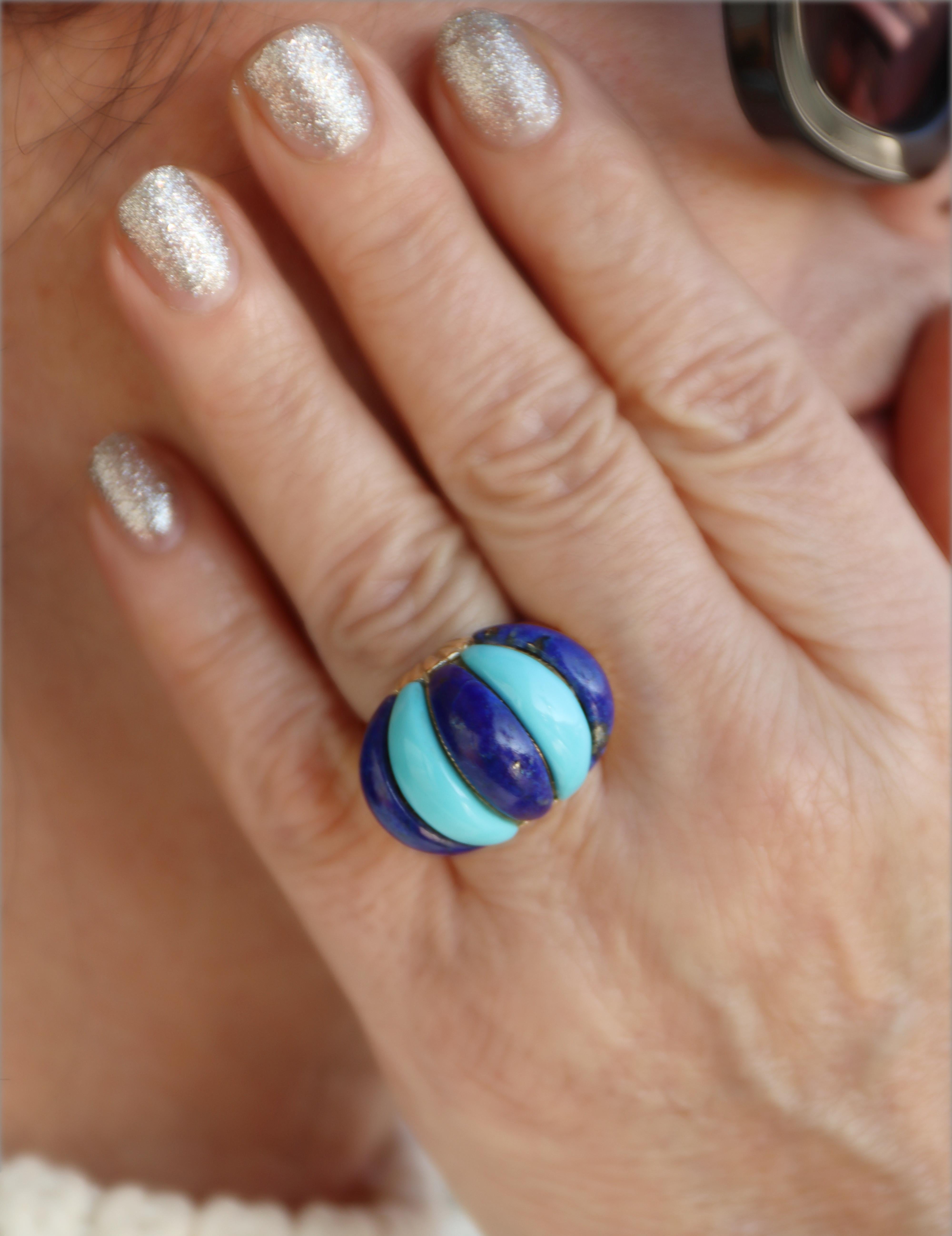 Türkis Lapislazuli 14 Karat Gelbgold Cocktail Ring im Angebot 4