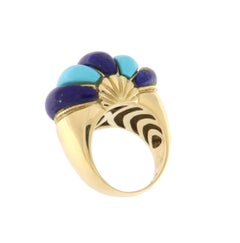 Anillo Cóctel Turquesa Lapislázuli Oro Amarillo 14 Kilates