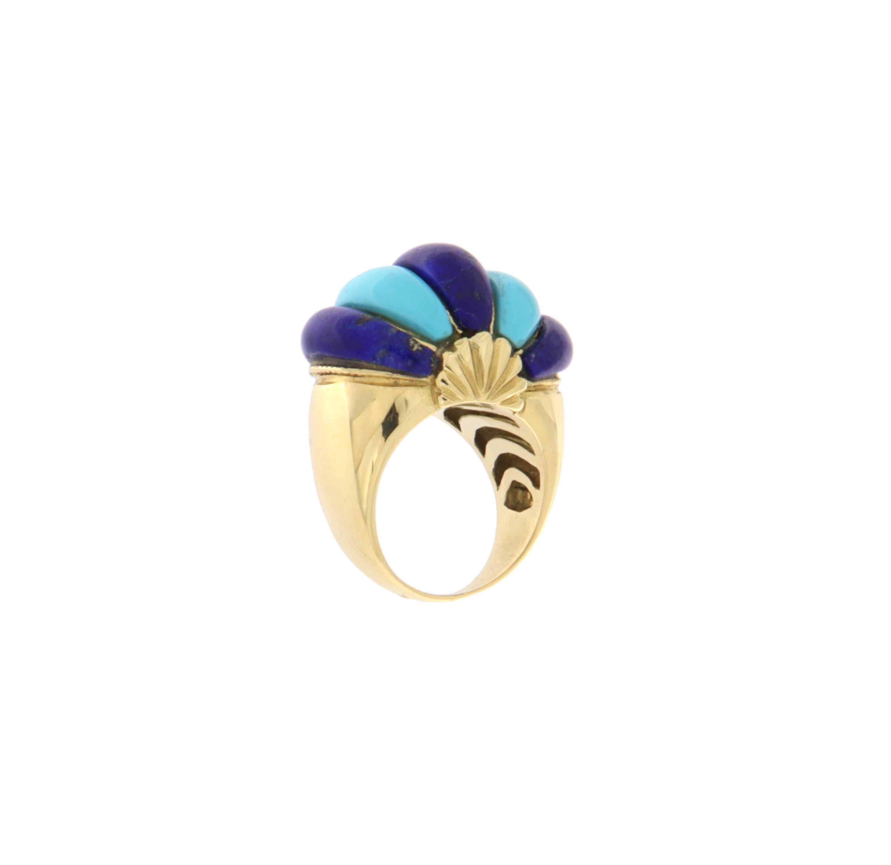 Türkis Lapislazuli 14 Karat Gelbgold Cocktail Ring (Kunsthandwerker*in) im Angebot
