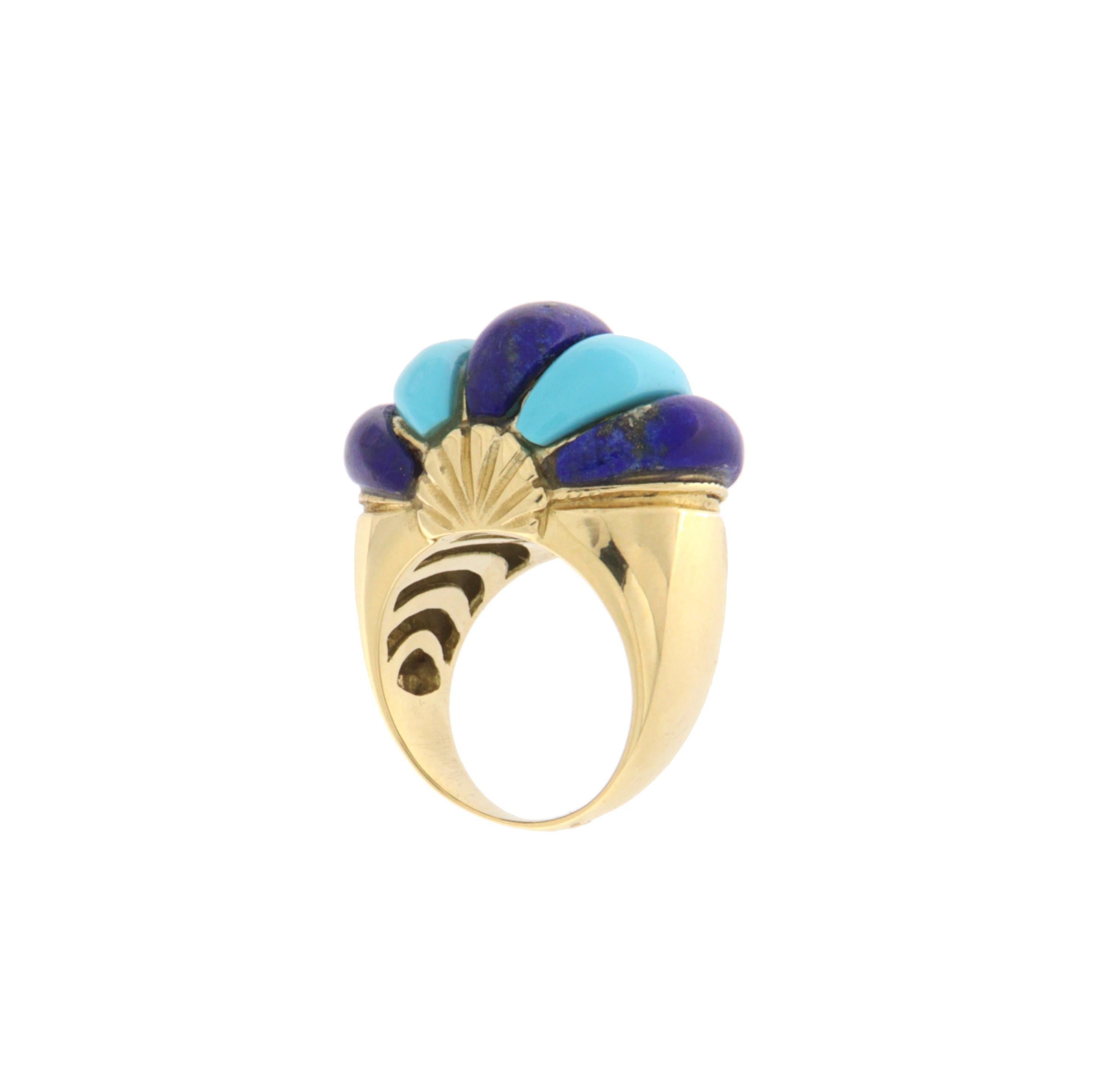Türkis Lapislazuli 14 Karat Gelbgold Cocktail Ring im Zustand „Neu“ im Angebot in Marcianise, IT