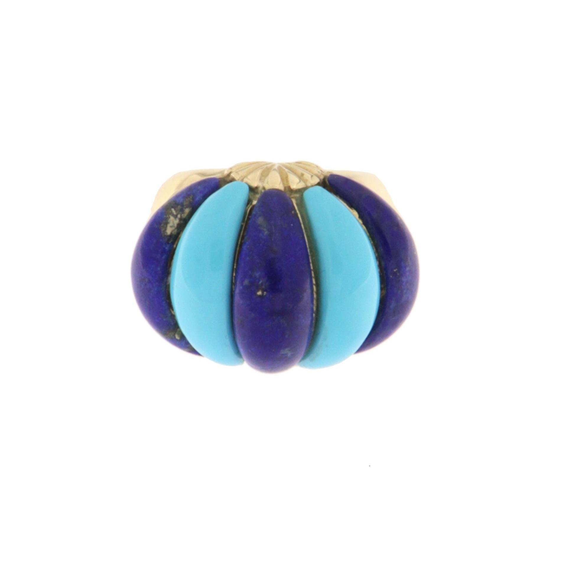 Türkis Lapislazuli 14 Karat Gelbgold Cocktail Ring Damen im Angebot