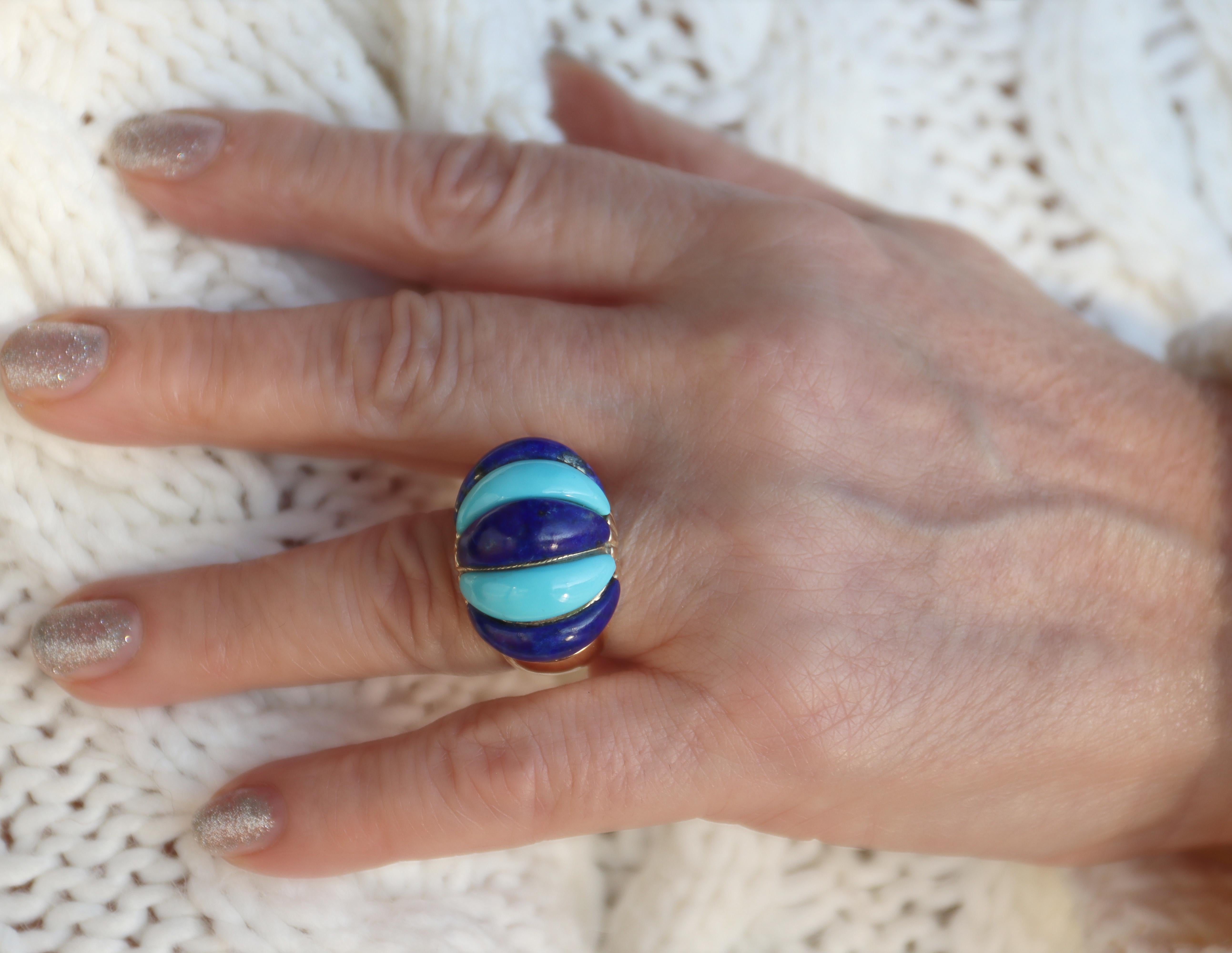 Türkis Lapislazuli 14 Karat Gelbgold Cocktail Ring im Angebot 1