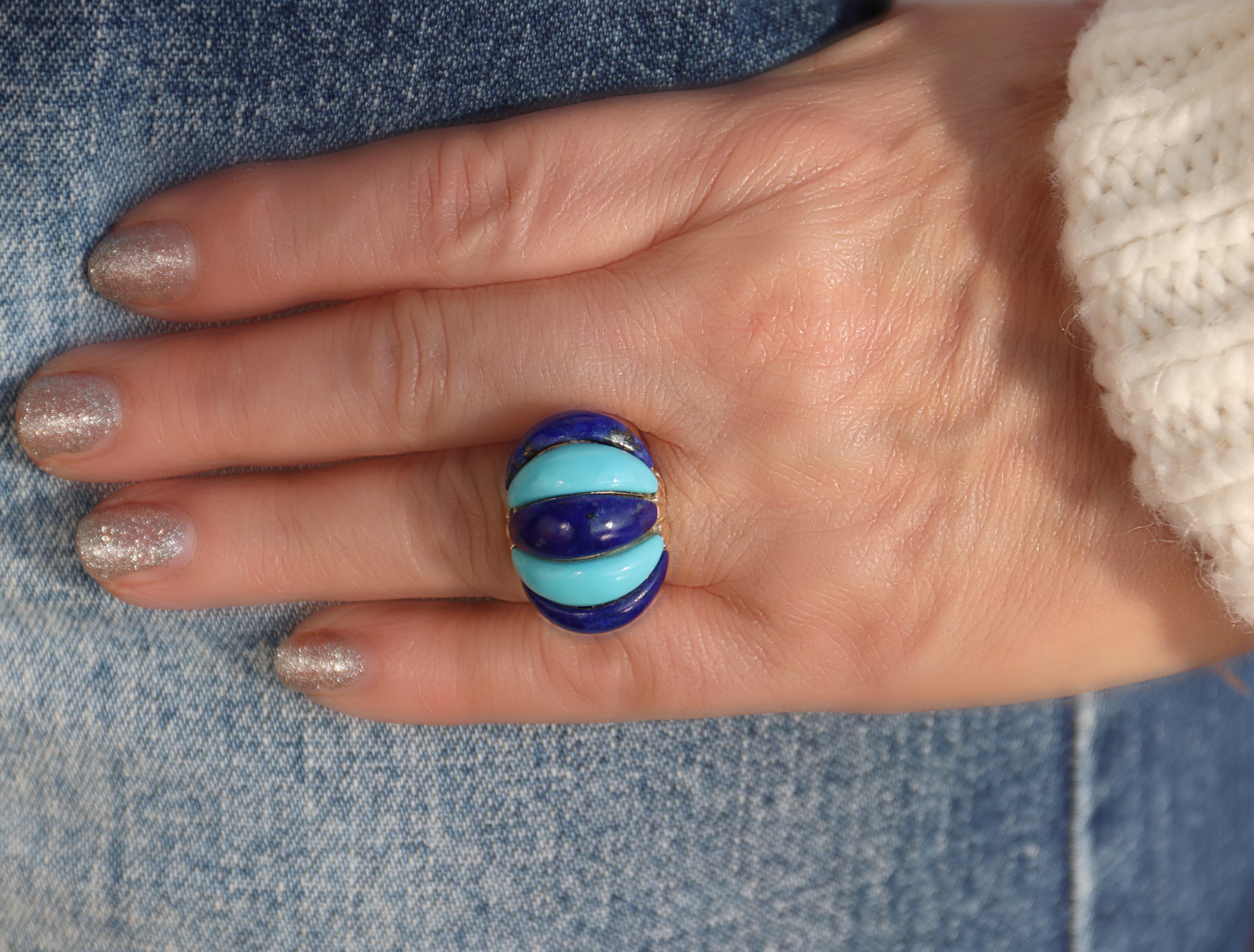 Türkis Lapislazuli 14 Karat Gelbgold Cocktail Ring im Angebot 2