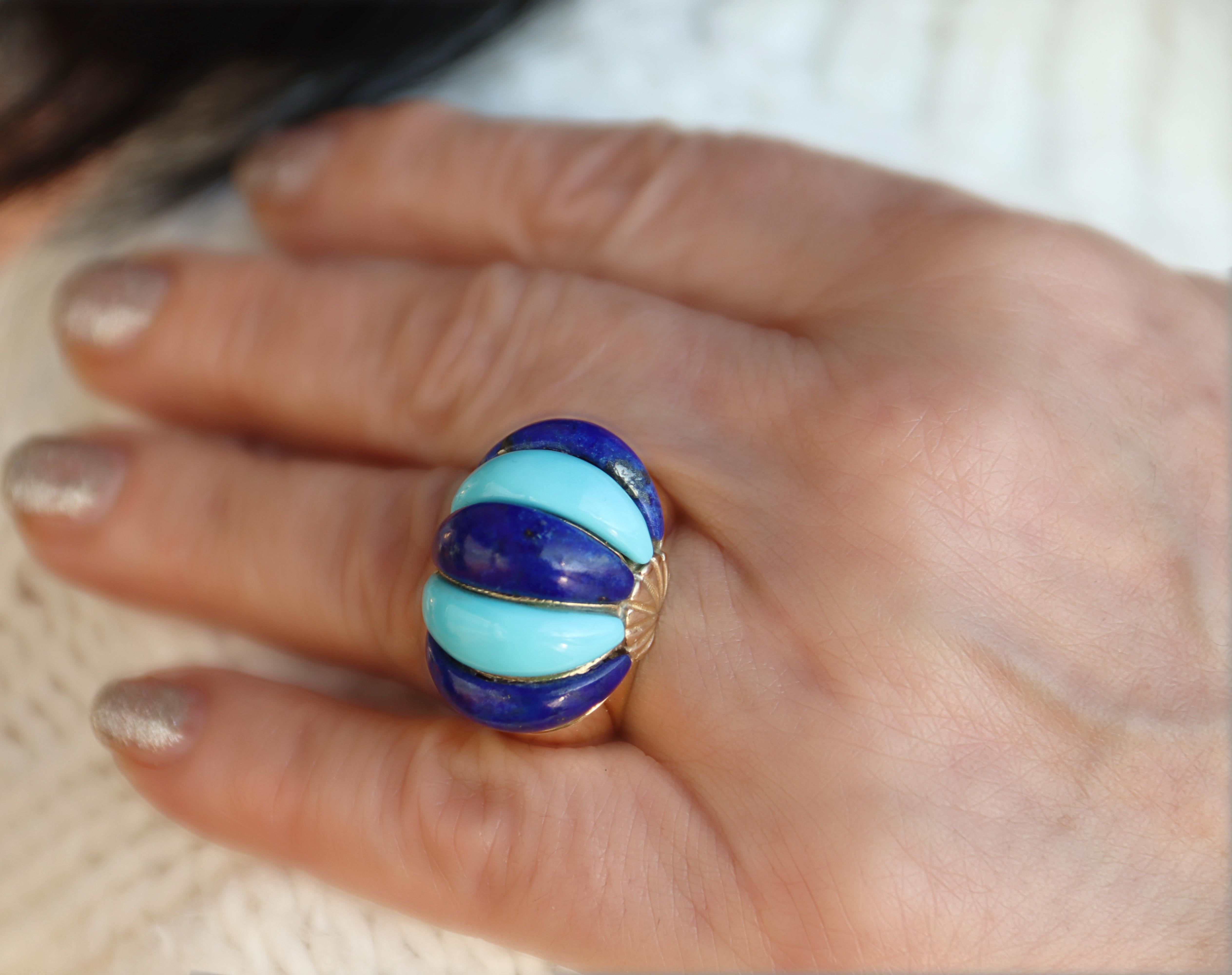 Türkis Lapislazuli 14 Karat Gelbgold Cocktail Ring im Angebot 3